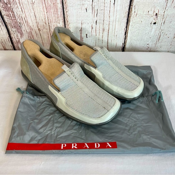 Prada Shoes - 🎉HP🎉 Vintage AUTHENTIC Prada AMERICA’S CUP Metallic Leather Loafer Shoes 40.5
